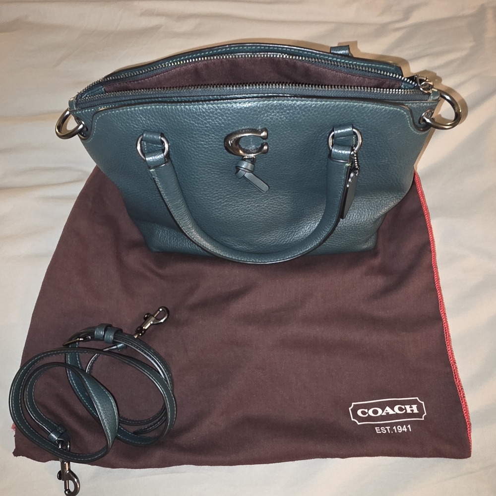 Coach Pebbled Leather Satchel – Hunter Green with Dust Bag